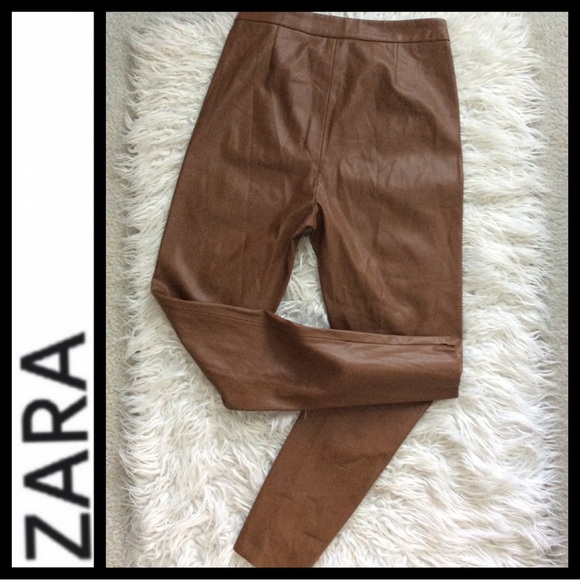 Zara High Rise Camel Faux Leather Pants - Picture 8 of 10